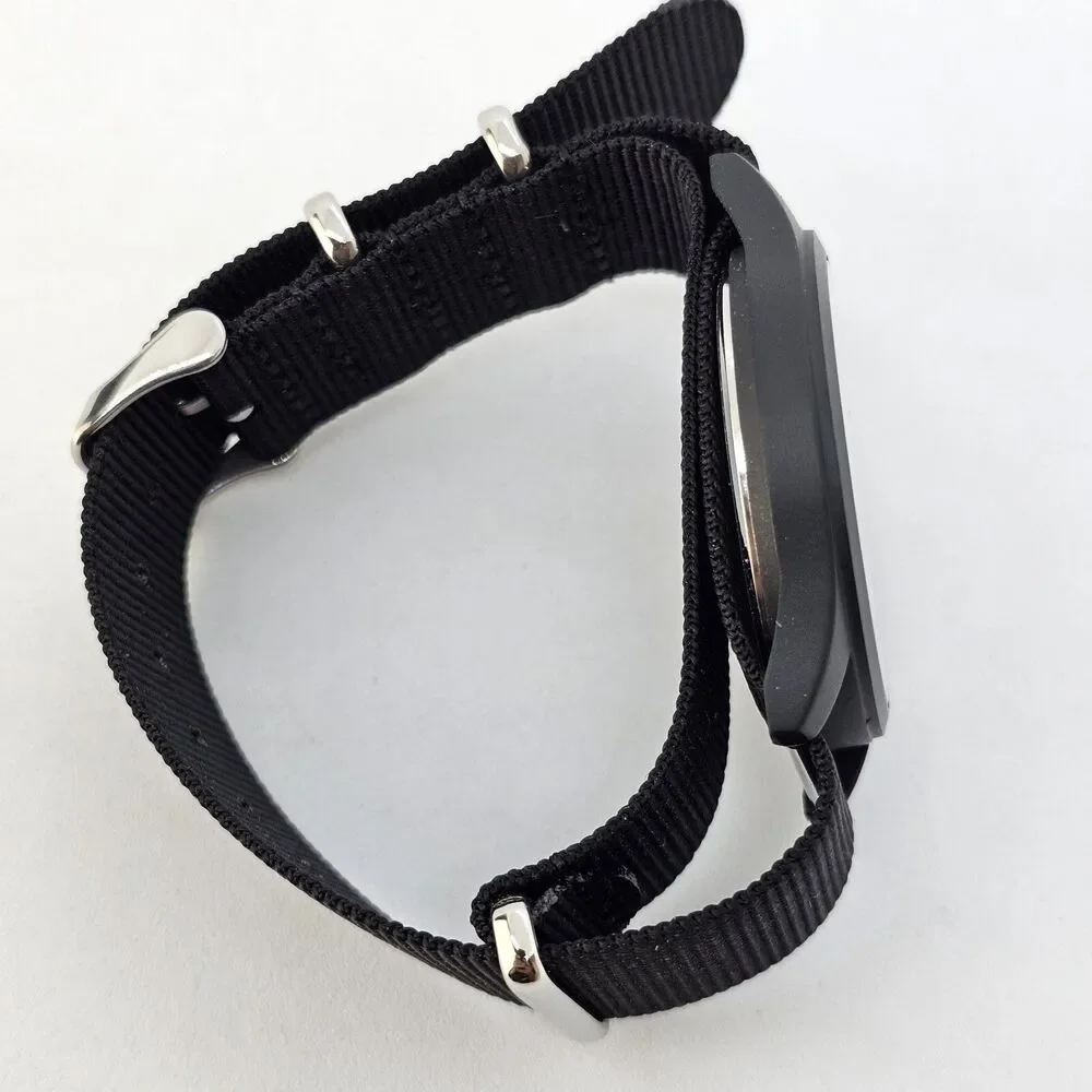 Men's Field Watch 42MM Black Case‎ Black Dial Black Canvas Band Strap NewBattery
